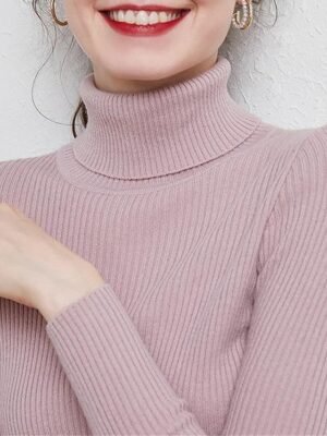 Stylish Casual Regular Solid Turtleneck Oversized Long Sleeve Knit Pullover - Image 10