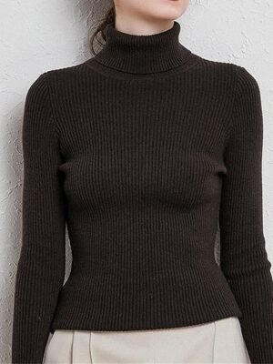 Stylish Casual Regular Solid Turtleneck Oversized Long Sleeve Knit Pullover - Image 11
