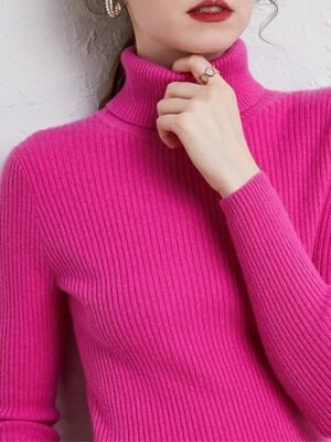 Stylish Casual Regular Solid Turtleneck Oversized Long Sleeve Knit Pullover - Image 12