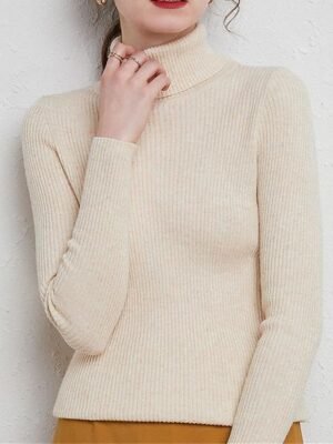 Stylish Casual Regular Solid Turtleneck Oversized Long Sleeve Knit Pullover - Image 13