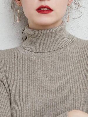 Stylish Casual Regular Solid Turtleneck Oversized Long Sleeve Knit Pullover - Image 17