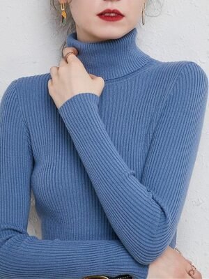 Stylish Casual Regular Solid Turtleneck Oversized Long Sleeve Knit Pullover - Image 18