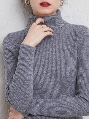 Stylish Casual Regular Solid Turtleneck Oversized Long Sleeve Knit Pullover - Image 19