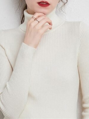 Stylish Casual Regular Solid Turtleneck Oversized Long Sleeve Knit Pullover - Image 5