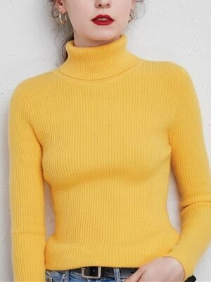 Stylish Casual Regular Solid Turtleneck Oversized Long Sleeve Knit Pullover - Image 6