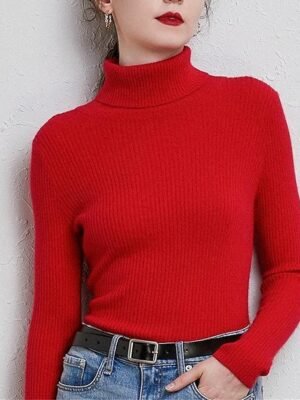 Stylish Casual Regular Solid Turtleneck Oversized Long Sleeve Knit Pullover - Image 7