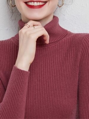 Stylish Casual Regular Solid Turtleneck Oversized Long Sleeve Knit Pullover - Image 9