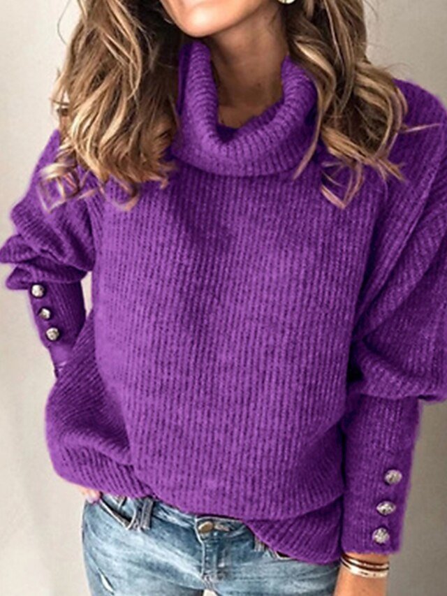Stylish Casual Soft Ribbed Turtleneck Long Sleeve Pullover - Image 1