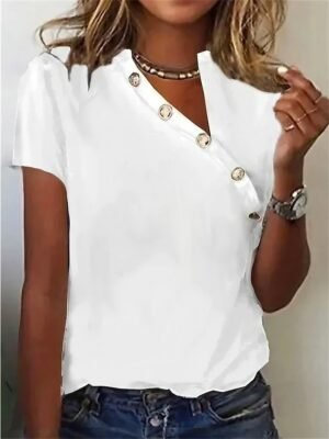 Stylish Casual Solid Asymmetric Neck Short Sleeve Regular Tops - Image 1