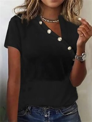 Stylish Casual Solid Asymmetric Neck Short Sleeve Regular Tops - Image 6