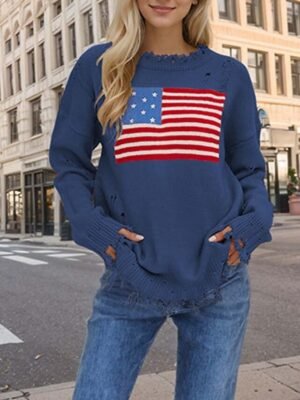 Stylish Casual Solid Crew Neck Print Drop Shoulder Long Sleeve Knit Top - Image 4
