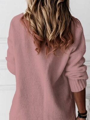 Stylish Casual Solid V Neck Long Sleeve Knit Top - Image 2