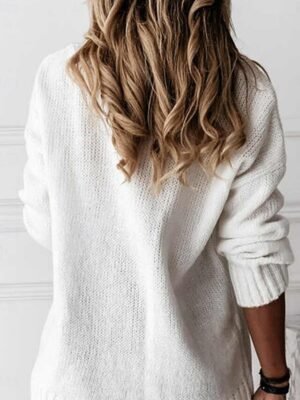 Stylish Casual Solid V Neck Long Sleeve Knit Top - Image 6
