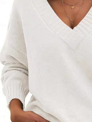 Stylish Casual Solid V Neck Long Sleeve Knit Top - Image 7