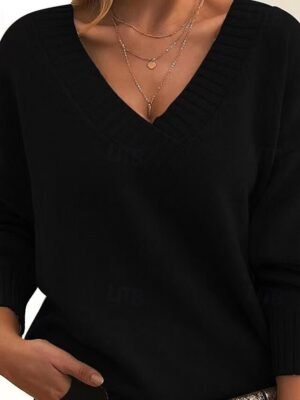 Stylish Casual Solid V Neck Long Sleeve Knit Top - Image 8