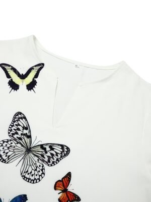 Stylish Casual Swing Feather Butterfly Print V Neck Long Sleeve Maxi Dress - Image 10