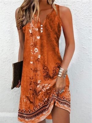 Stylish Loose Fit Ditsy Floral Crew Neck Short Sleeve Mini Dress - Image 43