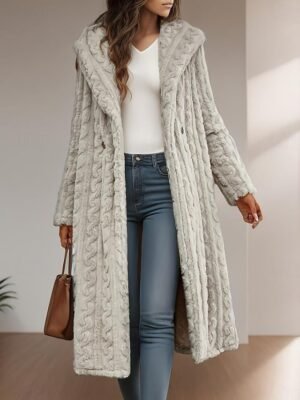 Stylish Loose Fit Solid Colour Knit Long Sleeve Long Coat - Image 1