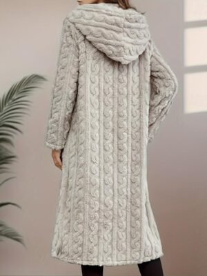 Stylish Loose Fit Solid Colour Knit Long Sleeve Long Coat - Image 2