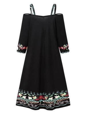 Stylish Loose Pure Colour V Neck 3/4 Sleeve Mini Dress - Image 3