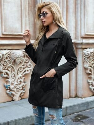 Stylish Loose Solid Full Zip Long Sleeve Casual Jacket - Image 11