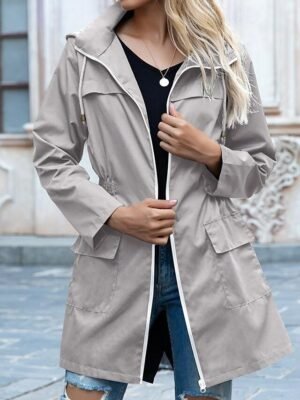 Stylish Loose Solid Full Zip Long Sleeve Casual Jacket - Image 2