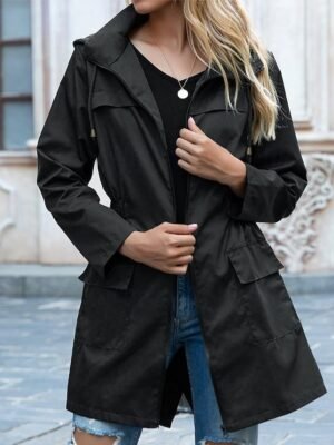 Stylish Loose Solid Full Zip Long Sleeve Casual Jacket - Image 3