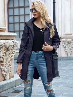 Stylish Loose Solid Full Zip Long Sleeve Casual Jacket - Image 8