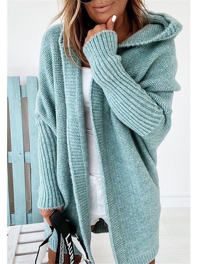 Stylish Loose Solid Hooded Long Sleeve Cardigan - Image 1