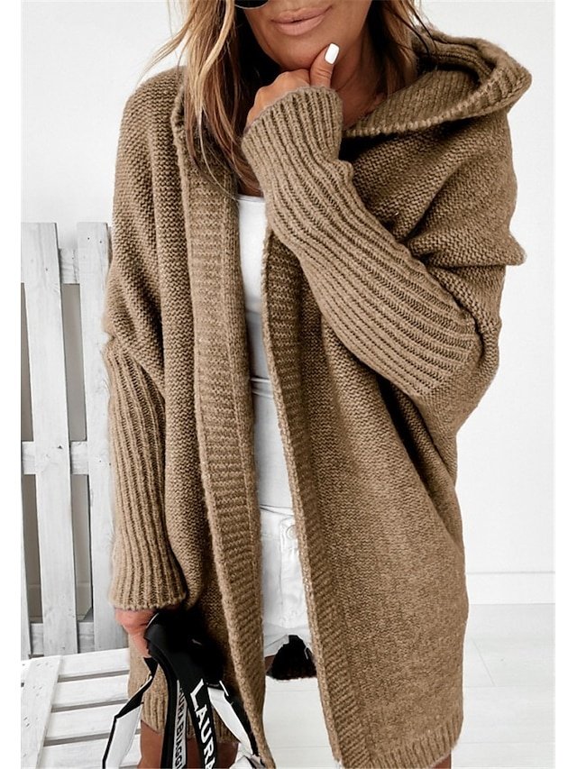 Stylish Loose Solid Hooded Long Sleeve Cardigan - Image 2