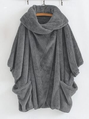 Stylish Loose Solid Long Sleeve Irregular Hem Coat - Image 2