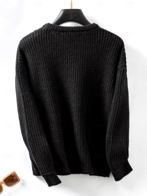 Stylish Modern Long Sleeve Black Sweater - Image 5