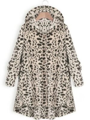 Stylish Oversize Leopard Long Sleeve Teddy Coat - Image 10