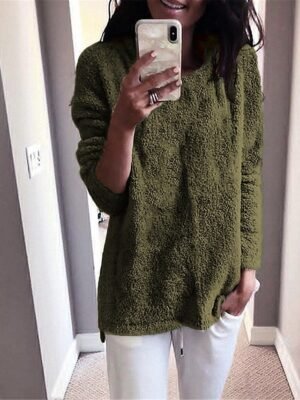 Stylish Oversized Solid Crew Neck Long Sleeve Regular Knit Jumper - Image 2