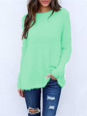 Stylish Oversized Solid Crew Neck Long Sleeve Regular Knit Jumper - Image 6