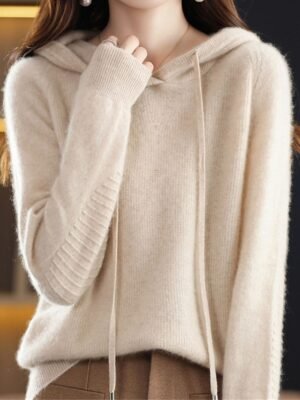 Stylish Oversized Solid Hooded Long Sleeve Regular Knit Jumper - Image 1
