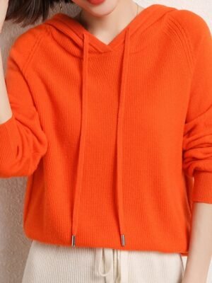 Stylish Oversized Solid Hooded Long Sleeve Regular Knit Jumper - Image 6