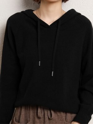 Stylish Oversized Solid Hooded Long Sleeve Regular Knit Jumper - Image 7