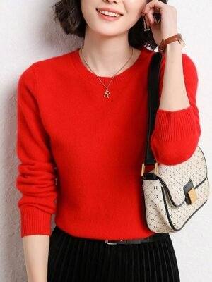 Stylish Oversized Solid Ribbed Crew Neck Long Sleeve Pullover Jumper - Image 1
