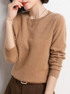 Stylish Oversized Solid Ribbed Crew Neck Long Sleeve Pullover Jumper - Image 2