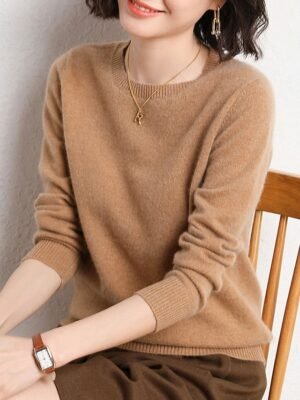Stylish Oversized Solid Ribbed Crew Neck Long Sleeve Pullover Jumper - Image 3