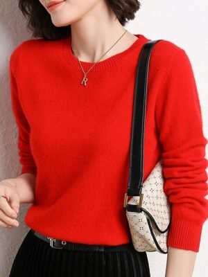 Stylish Oversized Solid Ribbed Crew Neck Long Sleeve Pullover Jumper - Image 4