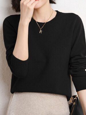Stylish Oversized Solid Ribbed Crew Neck Long Sleeve Pullover Jumper - Image 6