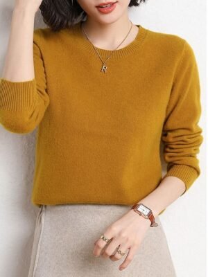 Stylish Oversized Solid Ribbed Crew Neck Long Sleeve Pullover Jumper - Image 7