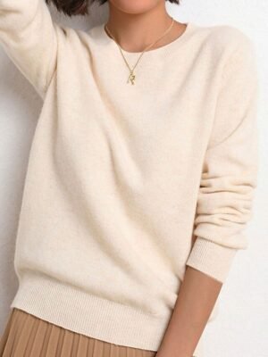 Stylish Oversized Solid Ribbed Crew Neck Long Sleeve Pullover Jumper - Image 8