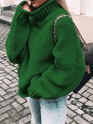 Stylish Oversized Solid Turtleneck Long Sleeve Regular Knit Pullover - Image 3