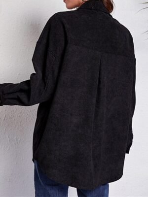 Stylish Regular Colour Block Shirt Collar Long Sleeve Top - Image 4