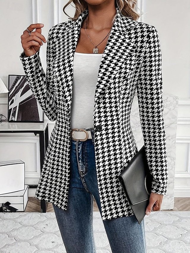 Stylish Regular Fit Check Long Sleeve Blazer - Image 2