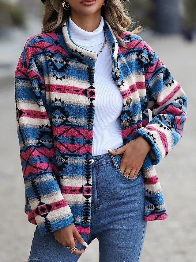 Stylish Regular Fit Geometric Stand Collar Long Sleeve Slim Fit Jacket - Image 1