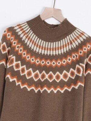 Stylish Regular Fit Geometric Turtleneck Long Sleeve Sweater - Image 3